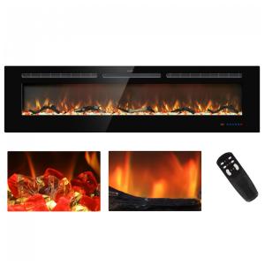 Lareira Elétrica de Embutir A44x165L com Controle Remoto e Tela Sensível ao Toque, 110V 1500W, Kentsky, Preta