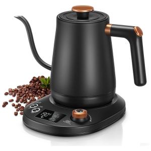 Chaleira Elétrica 800mL Pescoço de Ganso com Controle de Temperatura, Interior de Aço Inoxidável e Display LCD, 1200W, Aiheal, Preto Fosco