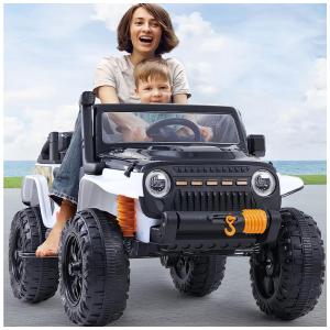 Carro Elétrico Infantil 2 Assentos com Controle Remoto e Bateria 12V, Idade 3 Anos, NEWQIDA, Branco