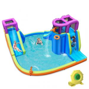 Parque Aquático Inflável até 136 kg com 2 Escorregadores, Parede de Escalada e Piscina de Respingos para Crianças e Adultos, BOUNTECH, Azul