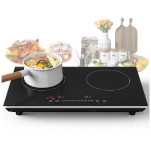 Cooktop Elétrico de Indução Portátil com Queimador Duplo, Painel Digital, 9 Níveis de Configuração, Trava de Segurança para Crianças