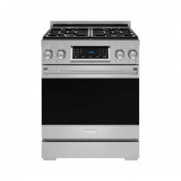 Fogão a gás profissional 76 cm Gordon Ramsay THOR Kitchen inox, mesa 4 queimadores, forno 129 L com convecção e painel touch basculante