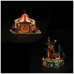 Circo Viajante Lumibricks Colorido com 7 LEDs, 6 Barracas Externas, Estrutura Modular Big Top,