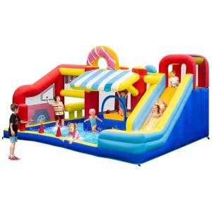 Parque Aquático Inflável 9 em 1 VIVOHOME, Mercado Castelo Inflável com Escorregador, Pula-Pula 3,96x3,35m para Área Externa com Soprador