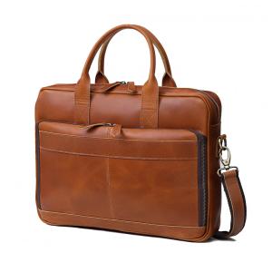 Bolsa Carteiro Masculina Couro de Búfalo para Laptop com 18 Polegadas, VC VINTAGE COUTURE, Marrom Claro