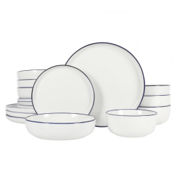 Aparelho de Jantar de Porcelana Gibson Home Oslo 16 Peças - Branco com Acabamento Azul: Resistente a Rachaduras e Arranhões,