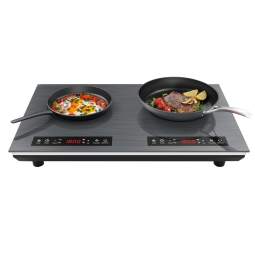 Cooktop Elétrico de Indução Portátil com 2 Queimadores, Trava de Segurança e 9 Níveis, 110V 4000W, VBGK Prateado e Preto