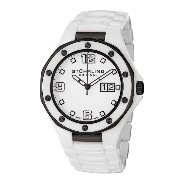 ectq02pe33_451_0 jpg - Relógio Aviador Apocalipse Noir 154 43mm com Mostrador Branco e Fivela de Pulseira de Cerâmica Branca da Stuhrling.