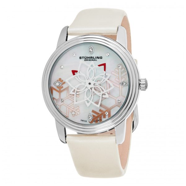 ectq10_334_0 jpg - Relgio Feminino Suo Prata com Mostrador Branco e Pulseira de Couro Genuno Revestida de Cetim Bege, Stuhrling.