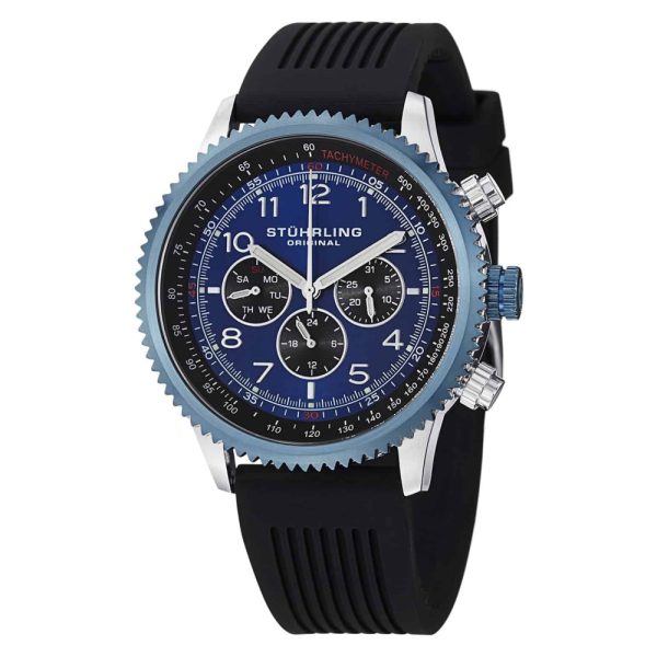 ectq10_r858_0 jpg - Relógio Concorso Silhouette Sport 858R GMT 45mm com Cronógrafo e Mostrador Azul, Prata e Pulseira de Silicone Preta.