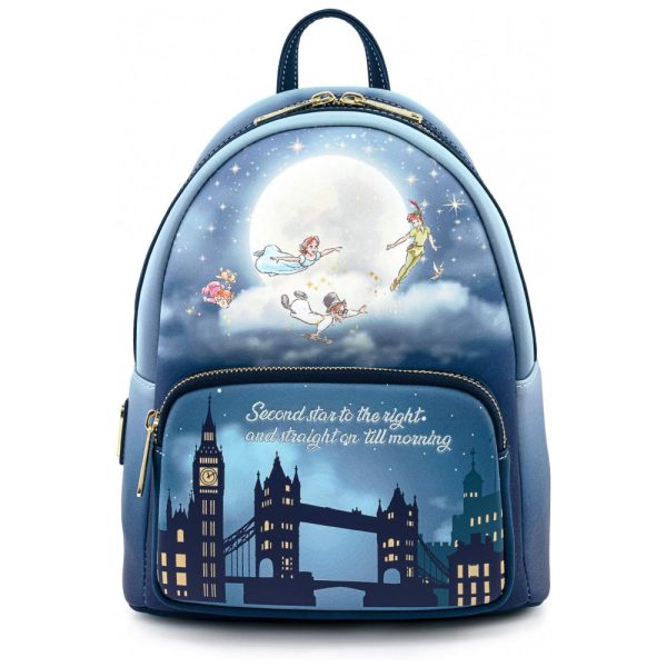 ectq12zz52m80b_0 jpg - Mochila Escolar Infantil Loungefly Disney Peter Pan com Alça Dupla para Crianças a Partir de 10 Anos, Azul