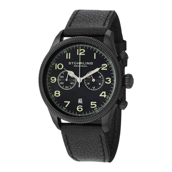 ectq15533_284_0 jpg - Relógio de pulso masculino com cronógrafo Velo 482 42mm, com mostrador e pulseira pretos em PVD preto, Stuhrling.