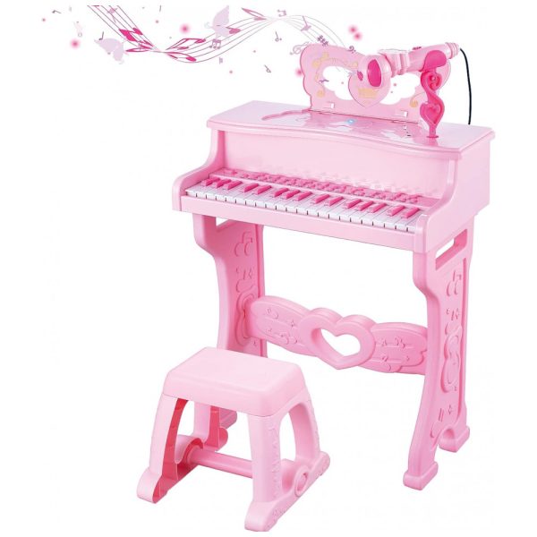 ectq1m4b49b90b_0 jpg - Piano Teclado Infantil com 37 Teclas, Microfone, Vários Modo de Música e Luz, Enlitoys, Rosa