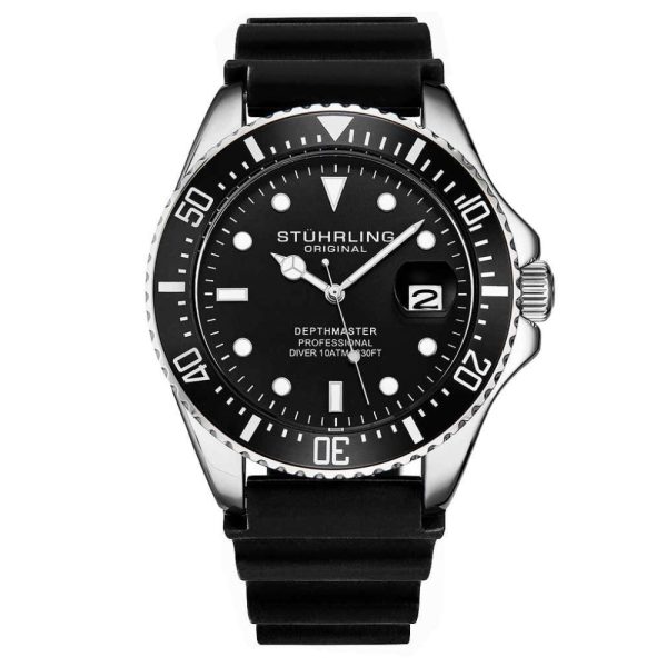 ectq1_r0593_0 jpg - Relgio Stuhrling Depthmaster 3950R 42 mm, Mostrador Preto e Pulseira de Borracha Preta com Fivela de Prata