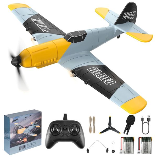 ectq283y4rdc0b_0 jpg - Avião de Controle Remoto com Sistema de Estabilização Xpilot e Giroscópio 6 Eixos de 2,4 GHz, OMNANGO BF109, Amarelo e Azul