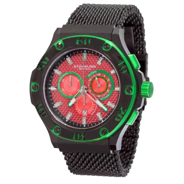 ectq289533_292_0 jpg - Relógio masculino Iconoclasta 292 com mostrador vermelho e pulseira de aço inoxidável PVD preta Stuhrling.