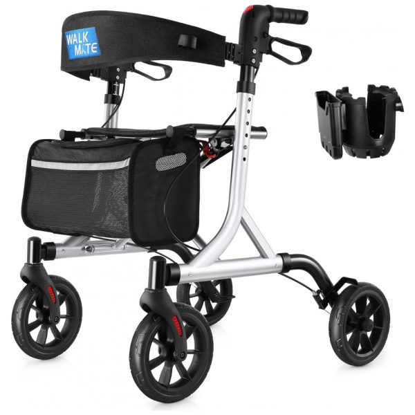 ectq2bgpf6jb0b_0 jpg - Andador para Idosos e Adultos com Encosto Acolchoado do Assento e Porta Copos, até 136 Quilos, WALK MATE, Prata