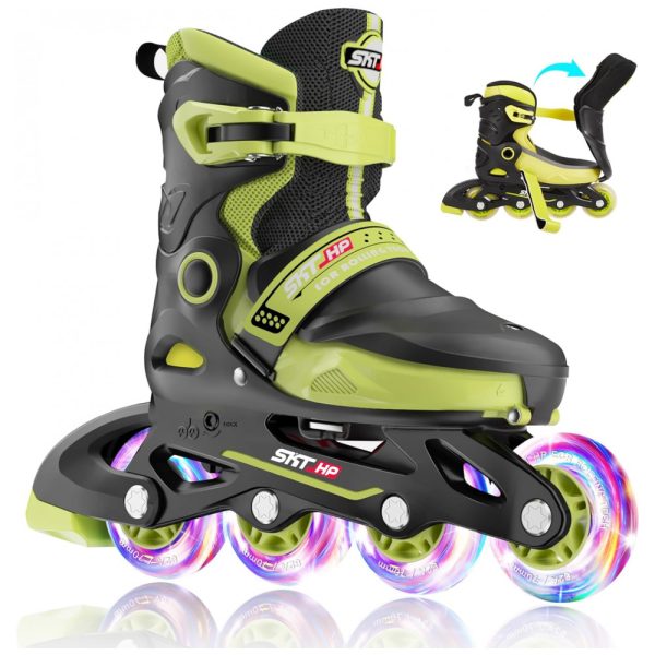 ectq2d76ynxb0b_0 jpg - Patins Infantil Regulável com 4 Rodas Iluminadas, Tam BR 34 a 37, SKT HP, Verde