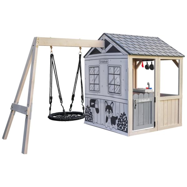 ectq2l5nz48b0b_0 jpg - Casinha Infantil de Madeira para Área Externa com Balanço e Acessórios de Cozinha, para Crianças de 3 a 7 Anos, KidKraft P280169E, Branco e Cinza