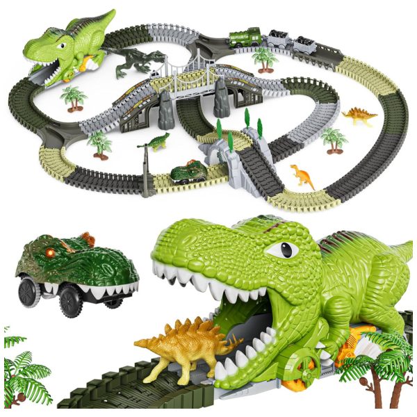 ectq2wjyknzb0b_0 jpg - Pista de Corrida com 281 Peças, Tema de Dinossauros para Crianças Acima de 3 Anos, TUMAMA P01, Verde