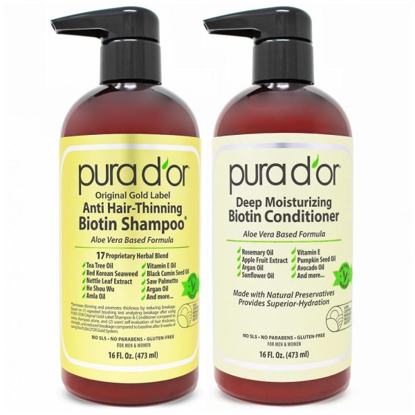 ectq2y9bchb70b_0 jpg - Shampoo e Condicionador 473 ml Natural com Biotina para Cabelos Finos, PURA DOR 641, Marrom