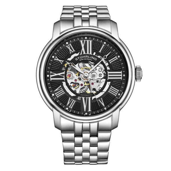 ectq2_1304_0 jpg - Relgio Automtico Atrium 4031 com Mostrador Preto de 42mm, Pulseira de Ao Inoxidvel Prateado e Fivela Dobrvel em Prata Stuhrling