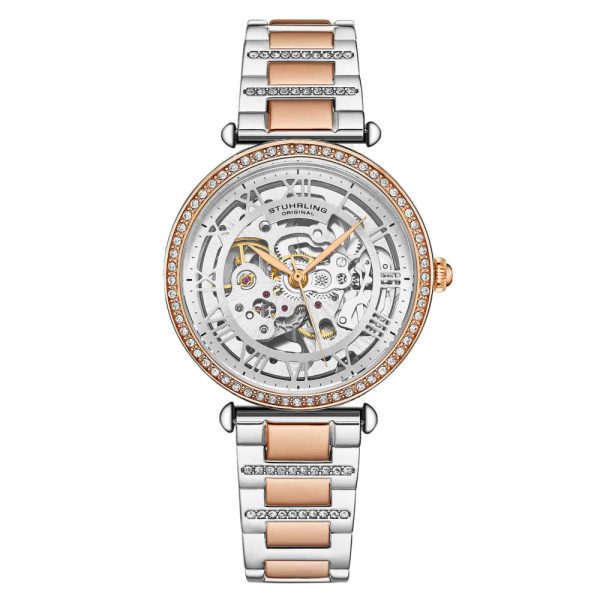 ectq2_3204_0 jpg - Relgio de pulso Luxe Legacy 4023 Automtico 38mm Skelton, prata e rosa, com pulseira de dois tons e moldura rosa, da Stuhrling