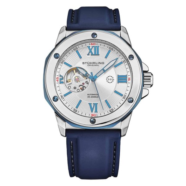 ectq2_8104_0 jpg - Relgio Automtico Edwardian 4018 44mm Prateado com Mostrador Branco e Pulseira Azul Stuhrling.