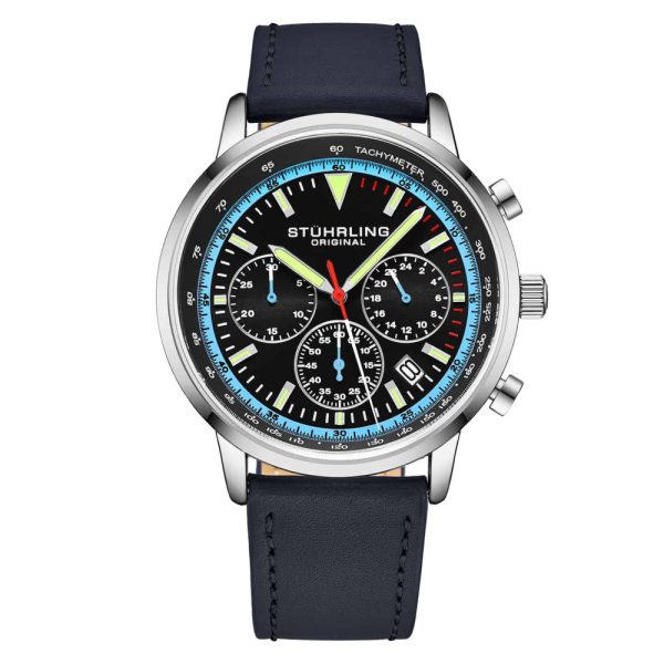 ectq2_l6893_0 jpg - Relgio Stuhrling 3986L Crongrafo de 44mm, Mostrador Preto e Pulseira de Couro Azul Fivela de Implantao Prateada