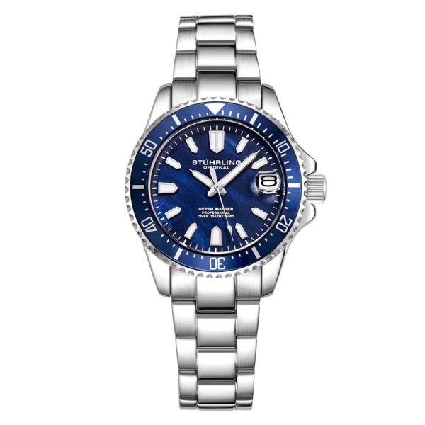 ectq2_la0593_0 jpg - Relgio Depthmaster 3950AL 32 mm, mostrador azul clssico, pulseira de ao inoxidvel prateado e fivela de implantao Stuhrling