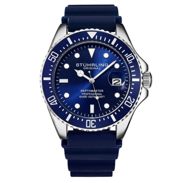 ectq2_r0593_0 jpg - Relgio masculino Depthmaster 3950R, 42mm, mostrador azul, pulseira de borracha azul e fivela de prata Stuhrling.