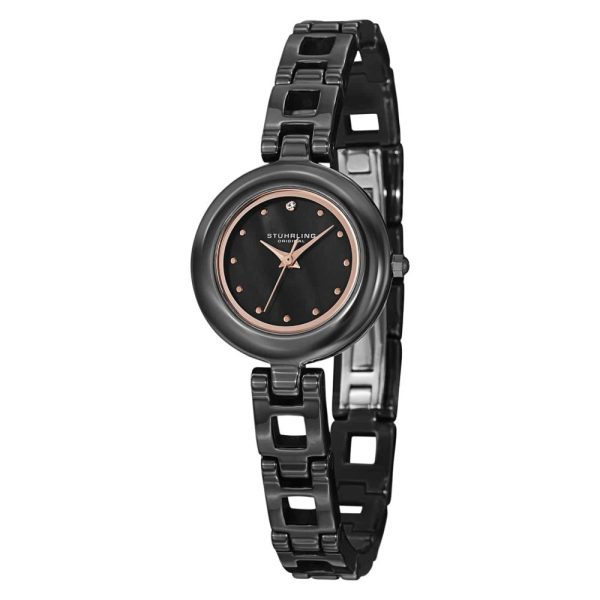 ectq30_129_0 jpg - Relógio Fusão 921 de 25mm com Mostrador Preto e Pulseira de Cerâmica Preta com Fivela de Implantação da Stuhrling.