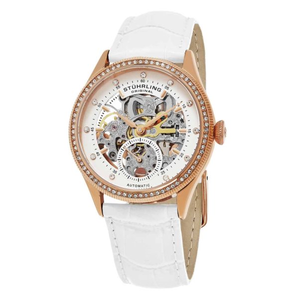 ectq30_153_0 jpg - Relógio Legado 351 Automático 38mm com Mostrador Prateado e Pulseira de Couro Branco Stuhrling