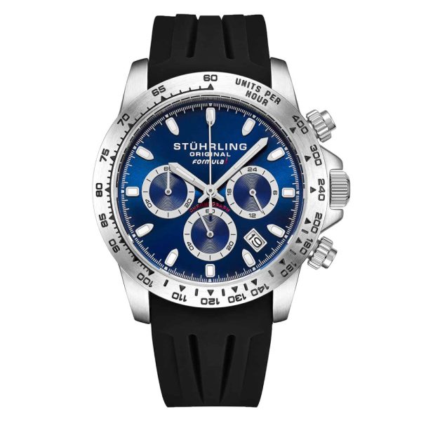 ectq30_r198_0 jpg - Relógio Cronógrafo Formulai 891R 42mm com Mostrador Azul e Pulseira de Aço Inoxidável Prateado Stuhrling.