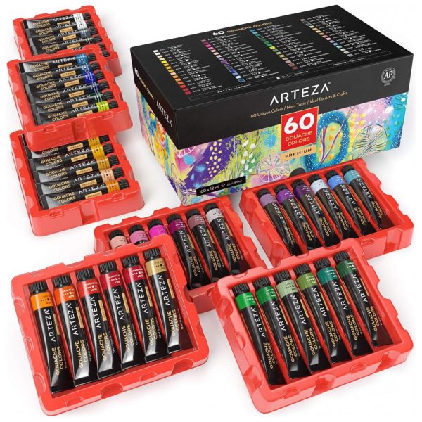 ectq35762cl70b_0 jpg - Kit de Tinta Guache Profissional com Cores Essenciais, 60 Peças, ARTEZA