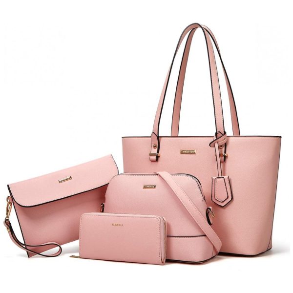 ectq3bnbgw880b_0 jpg - Conjunto de Bolsas Femininas em Couro Sintético 4 Peças com Carteira, Lovematch, Rosa