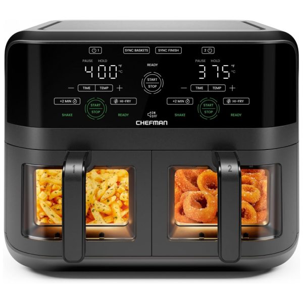 ectq3d772ydc0b_0 jpg - Fritadeira Elétrica Airfryer com 2 Cestos de 3L e Janela de Visualização, 110V 1700W, CHEFMAN, Preto e Cinza