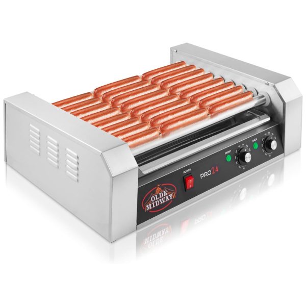 ectq3glfsrqb0b_0 jpg - Máquina para Cachorro Quente em Aço Inoxidável com 9 Rolos até 24 Salsichas, 110V 1200W, OLDE MIDWAY, Prata