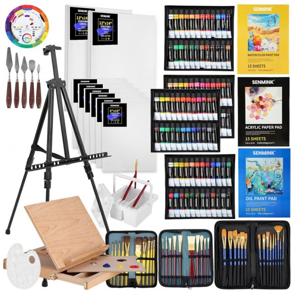 ectq3hyp4l790b_0 jpg - Deluxe Artist Kit de Pintura Profissional com Cavalete de Madeira, 149 Peças, SENMINK, Marrom