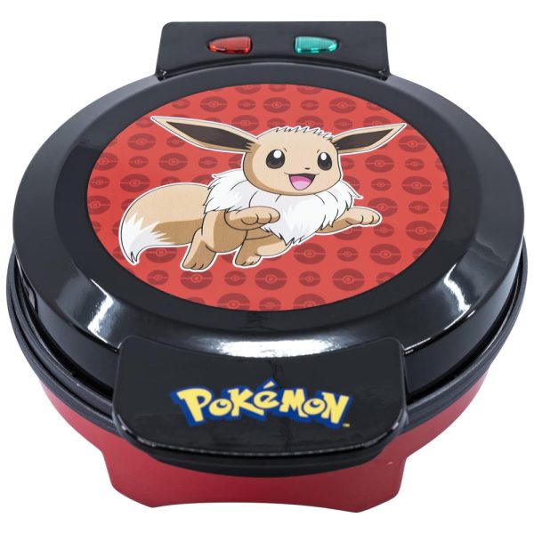 ectq3jdmxpz90b_0 jpg - Máquina de Waffle, Tema Pokémon Eevee com Revestimento Antiaderente, 110V 900W, Uncanny Brands, Preto e Vermelho