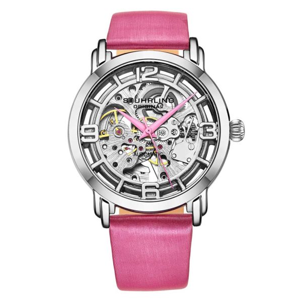 ectq3_2893_0 jpg - Relógio Automático Winchester 3982 40mm, Mostrador Prateado, Pulseira de Couro Rosa Fivela Tang Prata, Stuhrling