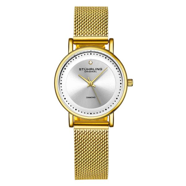 ectq3_5004_0 jpg - Relgio feminino Lady Casatorra Elite 4005 , mostrador prateado, pulseira de ao inoxidvel dourada e fivela dobrvel Stuhrling