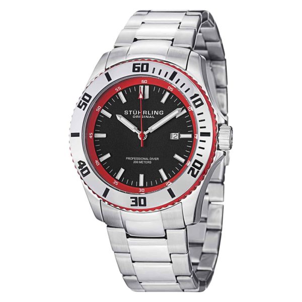 ectq40_417_0 jpg - Bermudas 714 Relógio Masculino com Mostrador Preto e Pulseira de Aço Inoxidável Prateada de 44mm, da Stuhrling.