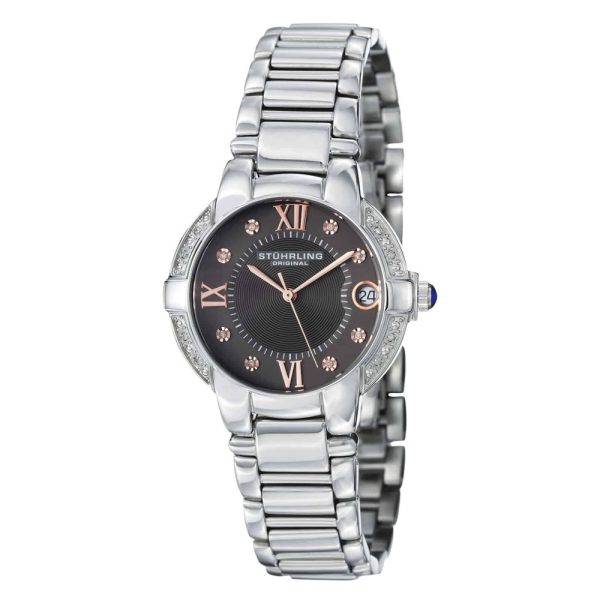 ectq451121_l833_0 jpg - Relógio de pulso feminino Stuhrling Condessa Elite 338L com mostrador cinza, pulseira de aço inoxidável prateado e fivela dobrável 33mm.