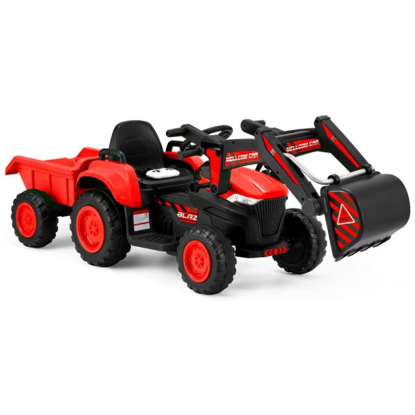 ectq4567314c0b_0 jpg - Trator Escavadeira Elétrica Infantil a Bateria 12V com Buzina, Luzes, Músicas e Controle Remoto, MELLCOM, Vermelho