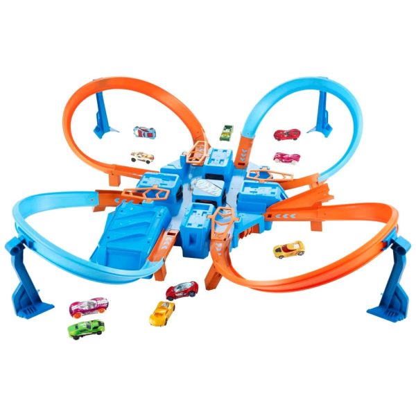 ectq4f5cgra10b_0 jpg - Conjunto de Pistas Hot Wheels com Carro em Escala 1 64 e 4 Interseções e Impulsionador Motorizado, Azul