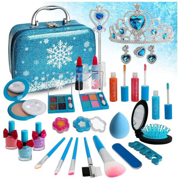 ectq4gpgdvq80b_0 jpg - Kit de Maquiagem Infantil Lavável com 31 Peças para Crianças de 4 a 6 Anos, Aimiffy Frozen, Azul