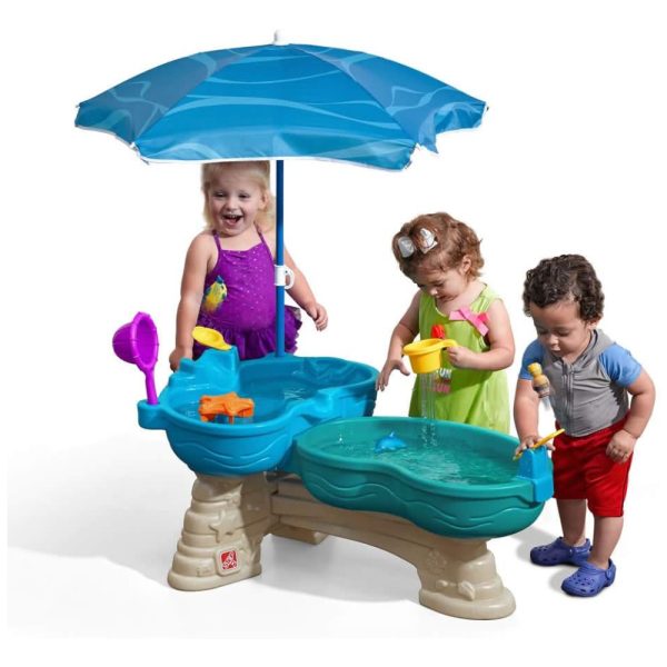 ectq4kqpm3910b_0 jpg - Mesa de Atividades Sensoriais Infantil Água, 2 Plataformas e Guarda Sol para Crianças de 1 a 5 Anos, Step2, Cinza e Azul