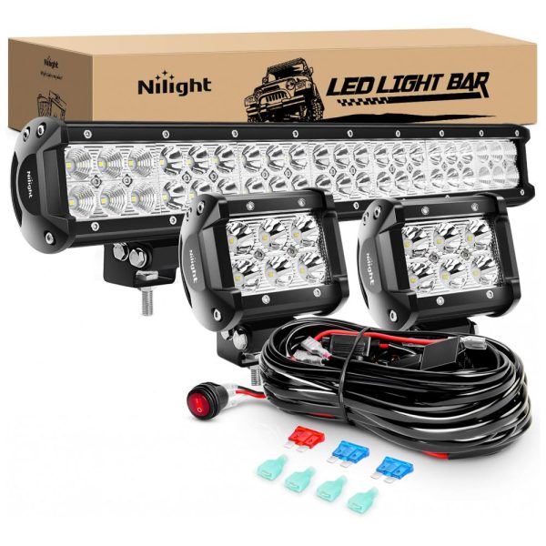 ectq4qmphpx60b_0 jpg - Kit Barra LED e Farol de Milha LED Off Road com Cabos, 18W 126W 12V, Nilight ZH002, Preto