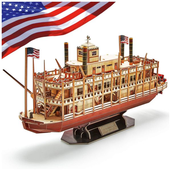 ectq4zjxy8x60b_0 jpg - Quebra Cabeças 3D para Adultos, Tema Navio Mississippi com 142 Peças, CubicFun, Marrom